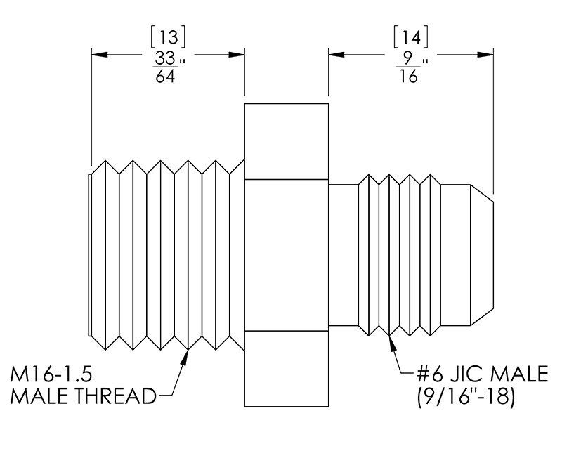 High Pressure Steering Box Fitting 9/16"-18 JIC (-6) to M16-1.5